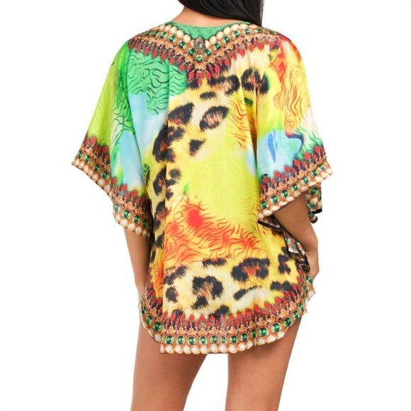 NWT LA MODA Women's Rhinestone Embellished Luxe Resort Swim Caftan Cover-up - Picture 2 of 5